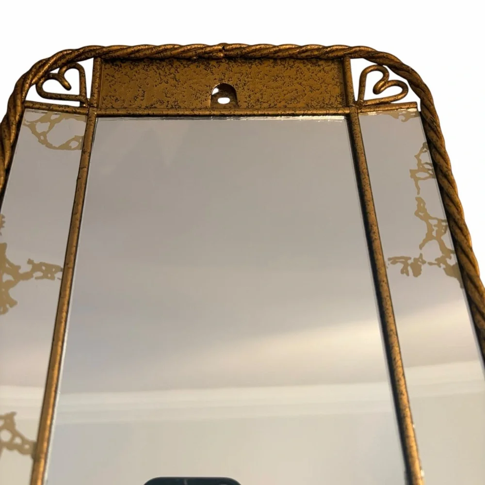 VINTAGE GOLD-TONE WALL MIRROR WITH ETCHED GLASS & ROPE FRAME — 15x8